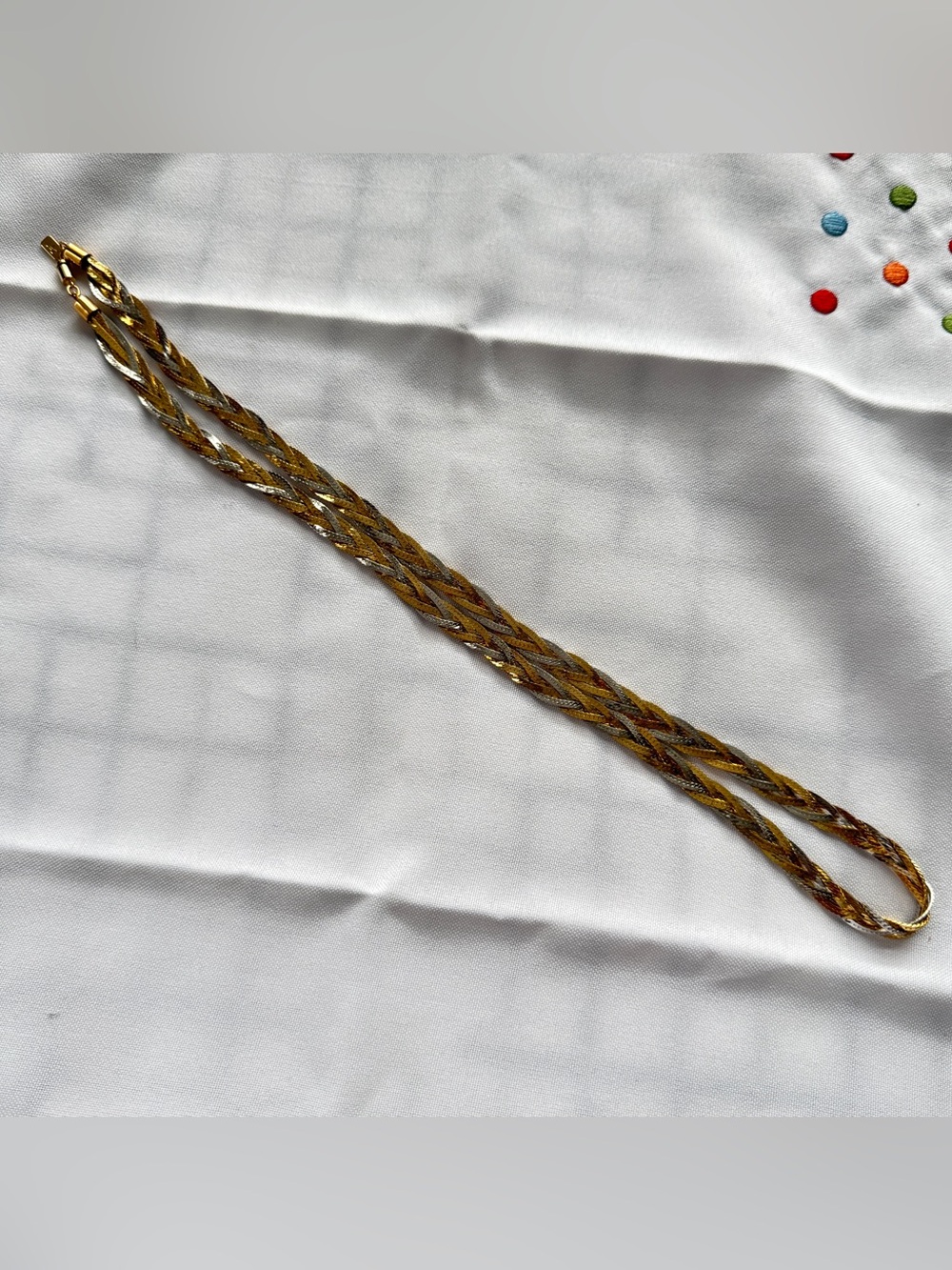 Vintage ACT II Tri-Color Braided Herringbone Chain Necklace Gold Silver Rose